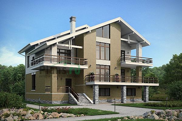 Проект дома Кирпичный двухэтажный коттедж с подвалом 39-50 Визуализация фасада