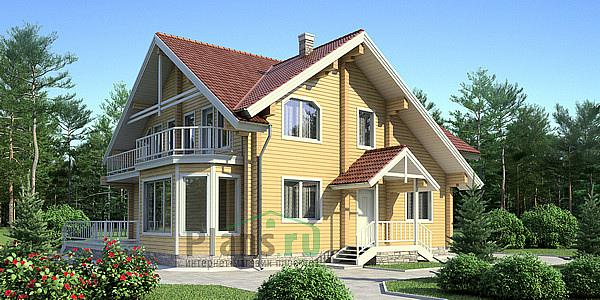Проект дома Деревянный загородный дом в 1 этаж с мансардой 11-57 Визуализация фасада