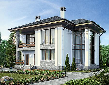 Проект дома Кирпичный 1-этажный дом с мансардой 42-24 Визуализация фасада