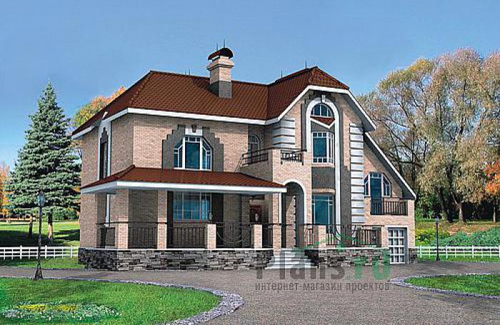 Проект дома Бетонный двухэтажный дом с цоколем 50-92 Визуализация фасада