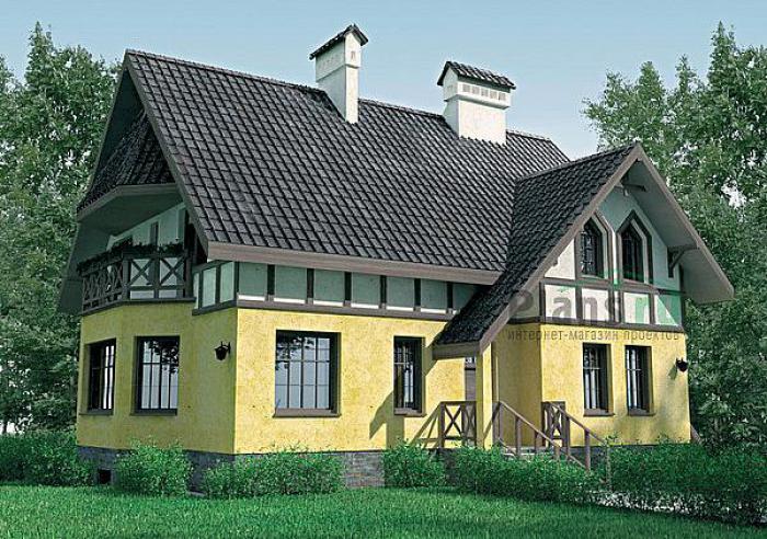 Проект дома Кирпичный дом с цоколем и жилой мансардой 35-04 Визуализация фасада