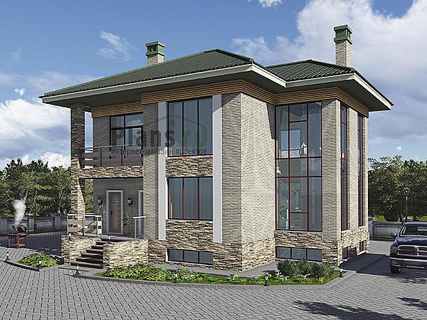 Проект дома Бетонный одноэтажный коттедж 59-43 Визуализация фасада