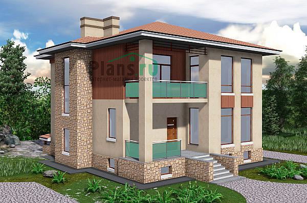 Проект дома Бетонный двухэтажный коттедж с цоколем 57-82 Визуализация фасада
