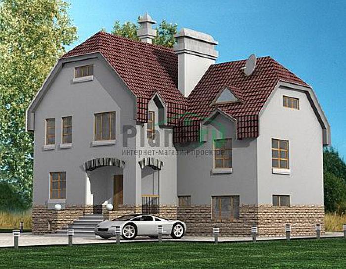 Проект дома Бетонный двухэтажный коттедж с подвалом и мансардой 50-39 Визуализация фасада