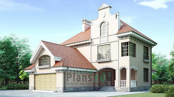 Проект дома Кирпичный двухэтажный коттедж с мансардой 35-13 Визуализация фасада