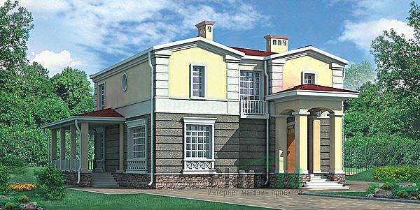 Проект дома Кирпичный двухэтажный загородный дом 33-28 Визуализация фасада