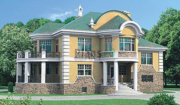 Проект дома Бетонный двухэтажный коттедж с цоколем 33-44 Визуализация фасада