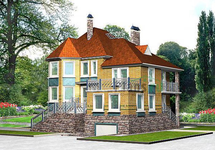 Проект дома Кирпичный двухэтажный дом с подвалом 35-61 Визуализация фасада