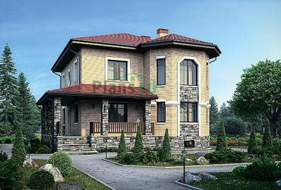 Проект дома Кирпичный двухэтажный дом с цоколем 73-60