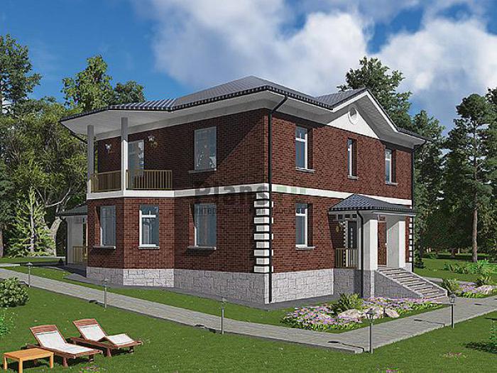 Проект дома Бетонный двухэтажный дом с цоколем 61-50 Визуализация фасада