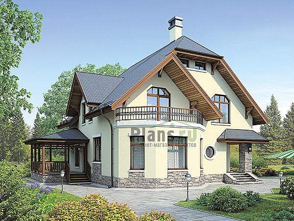 Проект дома Кирпичный одноэтажный дом с мансардой 44-14 Визуализация фасада
