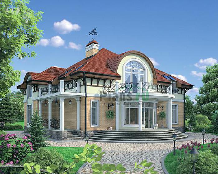 Проект дома Кирпичный одноэтажный дом с мансардой 37-76 Визуализация фасада