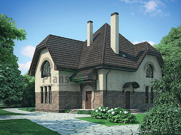 Проект дома Кирпичный загородный дом с мансардой 71-99 Визуализация фасада