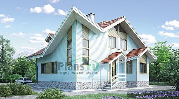 Проект дома Деревянный коттедж на цоколе с мансардой 10-04 Визуализация фасада