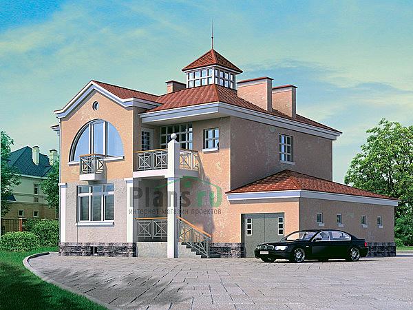 Проект дома Бетонный двухэтажный коттедж с цоколем 50-05 Визуализация фасада