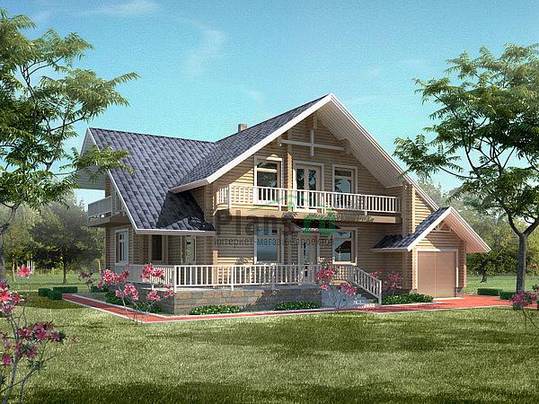 Проект дома Деревянный одноэтажный дом с мансардой 10-97 Визуализация фасада