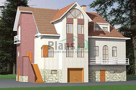 Проект дома Кирпичный коттедж в два этажа плюс мансарда 31-03 Визуализация фасада