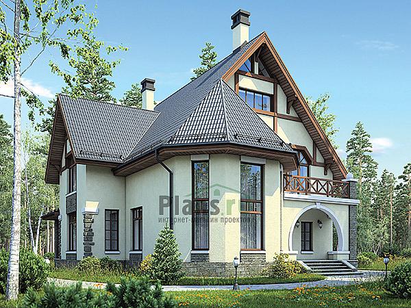 Проект дома Бетонный коттедж с мансардой 63-01 Визуализация фасада