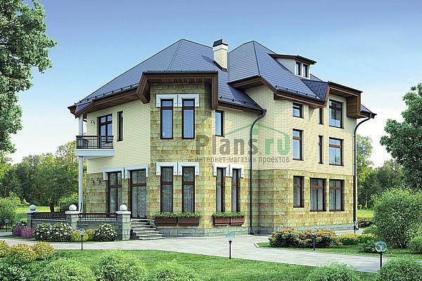 Проект дома Бетонный двухэтажный дом с мансардой 55-19 Визуализация фасада