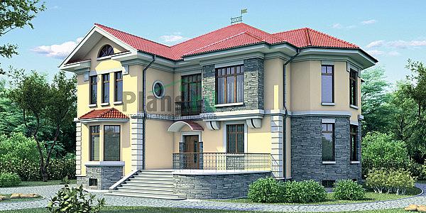 Проект дома Кирпичный двухэтажный дом с подвалом 35-37 Визуализация фасада