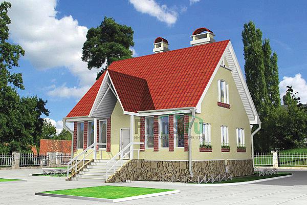 Проект дома Бетонный загородный дом с мансардой 52-85 Визуализация фасада