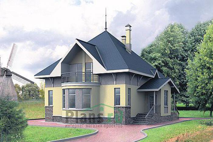 Проект дома Бетонный загородный дом с мансардой 50-93 Визуализация фасада