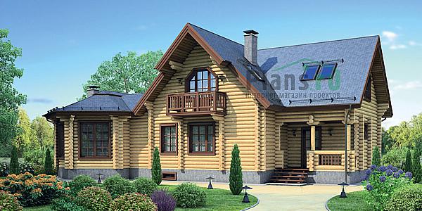 Проект дома Деревянный коттедж с мансардой и цоколем 12-23 Визуализация фасада