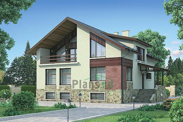 Проект дома Кирпичный коттедж на цоколе с мансардой 37-71 Визуализация фасада