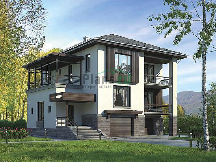 Проект дома Кирпичный двухэтажный дом с подвалом и жилой мансардой 38-36 Визуализация фасада