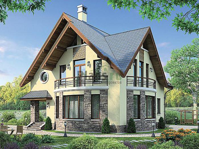 Проект дома Бетонный мансардный дом 60-70 Визуализация фасада