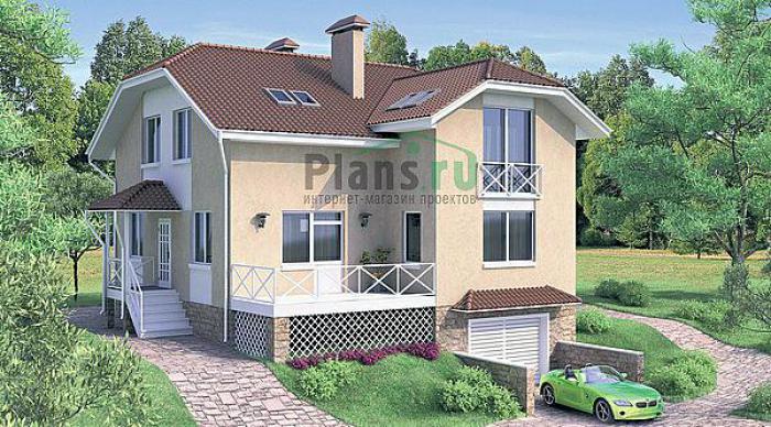 Проект дома Кирпичный дом с мансардой и цокольным этажом 70-31 Визуализация фасада