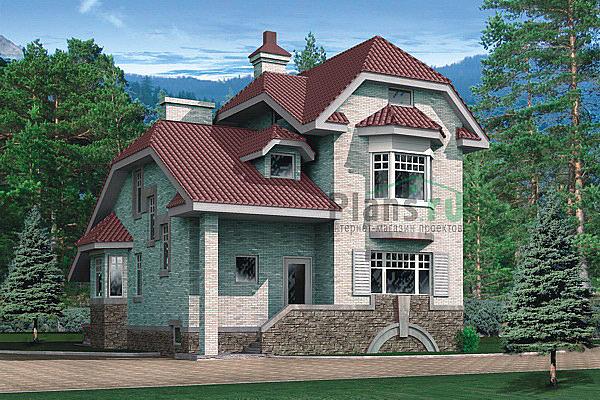 Проект дома Кирпичный дом в два этажа с цоколем 32-70 Визуализация фасада