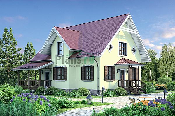 Проект дома Кирпичный загородный дом в 1 этаж с мансардой 72-33 Визуализация фасада