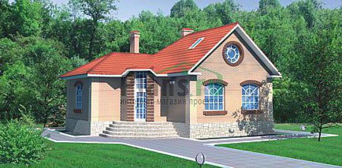 Проект дома Кирпичный одноэтажный дом с мансардой 31-82 Визуализация фасада