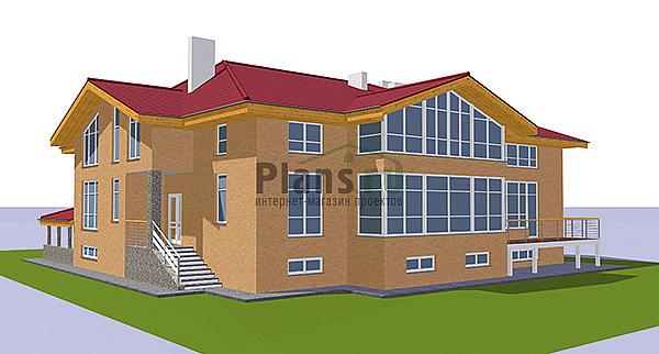 Проект дома Кирпичный коттедж с мансардой и цоколем 41-60 Визуализация фасада