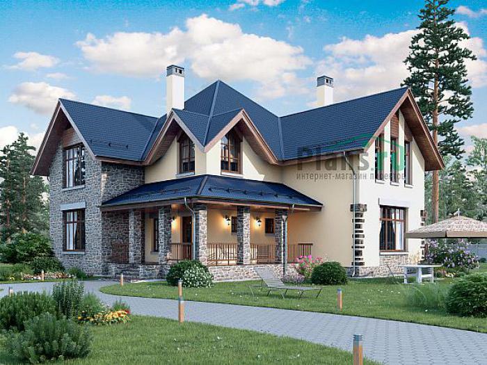 Проект дома Кирпичный загородный дом с мансардой 40-37 Визуализация фасада
