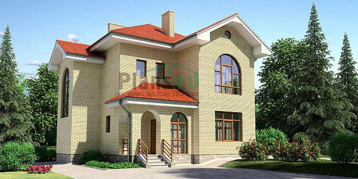 Проект дома Кирпичный загородный дом с мансардой 35-77 Визуализация фасада