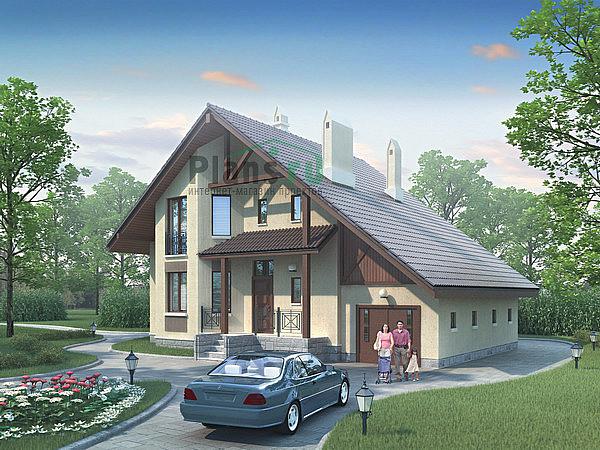 Проект дома Кирпичный загородный дом в 1 этаж с мансардой 35-73 Визуализация фасада