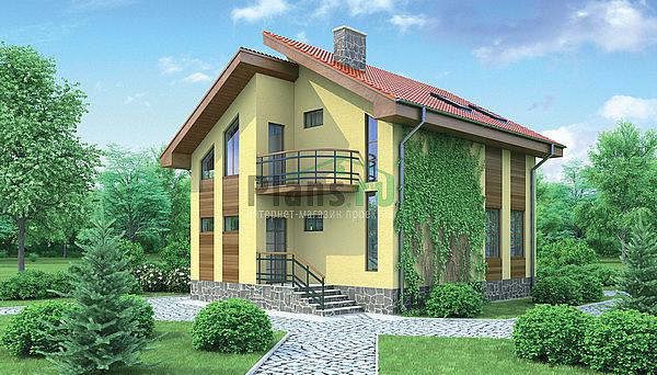 Проект дома Бетонный двухэтажный дом с мансардой 53-53 Визуализация фасада