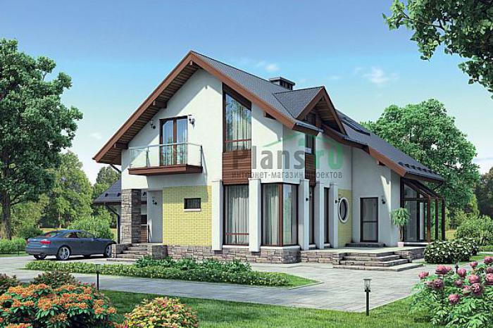 Проект дома Бетонный дом с мансардой 55-32 Визуализация фасада
