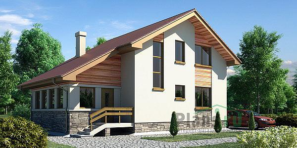 Проект дома Бетонный дом с мансардой 52-71 Визуализация фасада