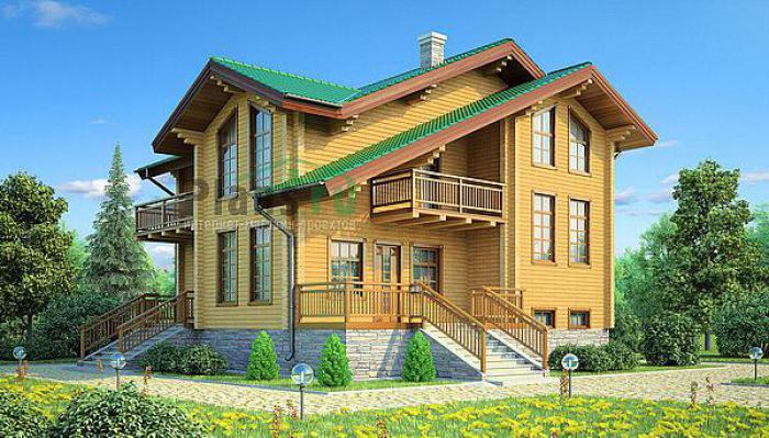 Проект дома Деревянный дом с мансардой и цокольным этажом 11-79 Визуализация фасада