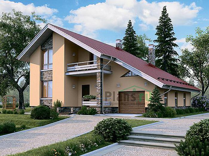 Проект дома Кирпичный одноэтажный дом с мансардой 73-61 Визуализация фасада