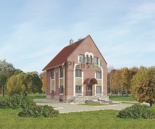 Проект дома Кирпичный двухэтажный дом с мансардой и цокольным этажом 35-44 Визуализация фасада