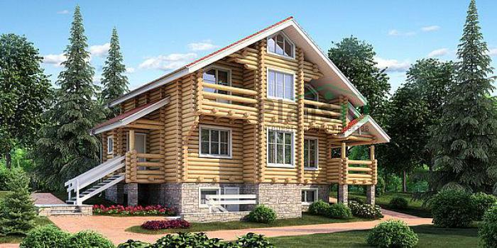 Проект дома Деревянный дом с мансардой и подвальными помещениями 11-48 Визуализация фасада