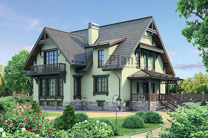 Проект дома Кирпичный дом с мансардой и цоколем 37-25 Визуализация фасада