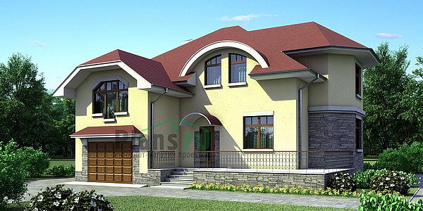 Проект дома Бетонный дом с мансардой 52-54 Визуализация фасада