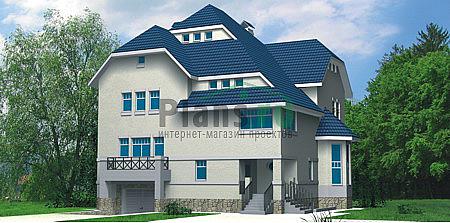 Проект дома Кирпичный двухэтажный коттедж с цоколем 31-97 Визуализация фасада