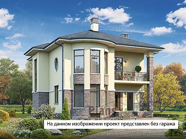 Проект дома Бетонный двухэтажный дом с цокольным этажом 60-25 Визуализация фасада