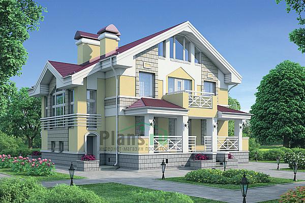 Проект дома Бетонный дом в 2 полных этажа с мансардой 55-04 Визуализация фасада